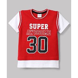 Babyhug 100% Cotton Knit Half Sleeves Text Printed T-Shirt - Red