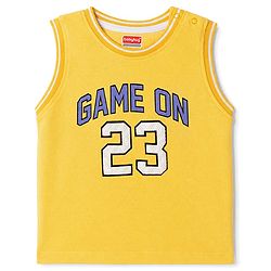 Babyhug 100% Cotton Knit Sleeveless Tank T-Shirt with Text Graphics - Yellow