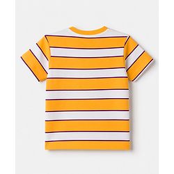 Babyhug 100% Cotton Knit Half Sleeves Striped T-Shirt with Smile Everyday Print - Mustard