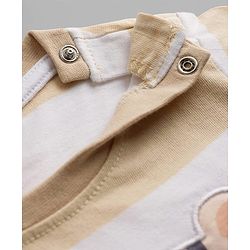 Babyhug 100% Cotton Knit Half Sleeves Striped T-Shirt with Cub Face Applique - Tan