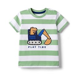 Babyhug Cotton Knit T-Shirts Half Sleeves Striped with Applique Detailing Multi Color 6-9 Months