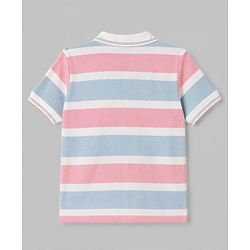Babyhug Popcorn Knit Half Sleeves Striped Polo T-Shirt with Text Embroidery - Multicolor