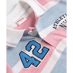 Babyhug Popcorn Knit Half Sleeves Striped Polo T-Shirt with Text Embroidery - Multicolor