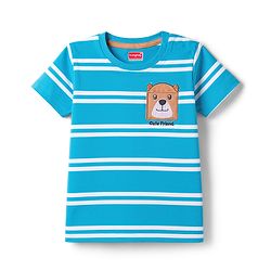 Babyhug Cotton Knit T-Shirts Half Sleeves Striped with Applique Detailing Multi Color 9-12 Months
