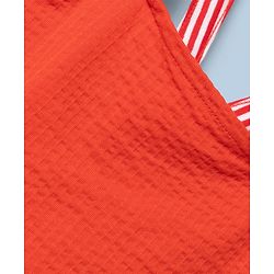 Babyhug Single Jersey Knit Sleeveless Striped Strap & Bow Applique Top & Shorts Set - Red & White