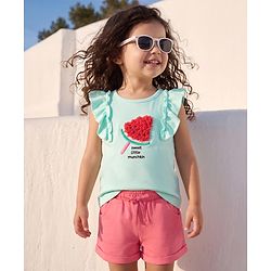 Babyhug 100% Cotton Single Jersey Knit Sleeveless Top & Shorts With Watermelon Embroidery - Green & Pink