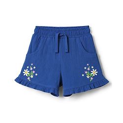 Babyhug Cotton Woven Sleeveless Top & Shorts Set With Floral Embroidery - Blue