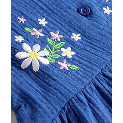 Babyhug Cotton Woven Sleeveless Top & Shorts Set With Floral Embroidery - Blue