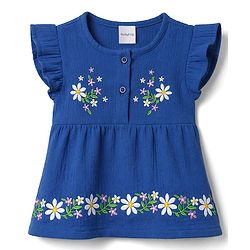 Babyhug Cotton Woven Sleeveless Top & Shorts Set With Floral Embroidery - Blue
