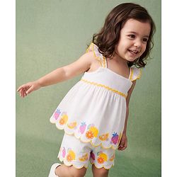 Babyhug Cotton Woven Sleeveless Tropical Theme & Floral Printed Top & Shorts Set - White