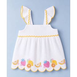 Babyhug Cotton Woven Sleeveless Tropical Theme & Floral Printed Top & Shorts Set - White