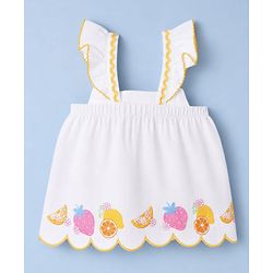 Babyhug Cotton Woven Sleeveless Tropical Theme & Floral Printed Top & Shorts Set - White
