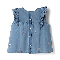 Babyhug Denim Knit Sleeveless Floral Embroidered Top & Leggings Set - Blue