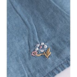 Babyhug Denim Knit Sleeveless Floral Embroidered Top & Leggings Set - Blue