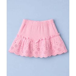 Babyhug Cotton Woven Frill Sleeves Schiffili Top & Skirt Set - Pink