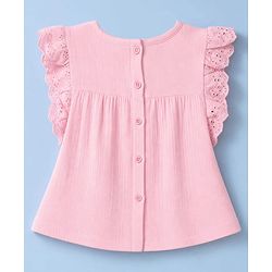 Babyhug Cotton Woven Frill Sleeves Schiffili Top & Skirt Set - Pink