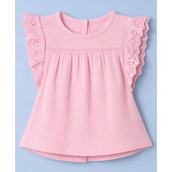 Babyhug Cotton Woven Frill Sleeves Schiffili Top & Skirt Set - Pink