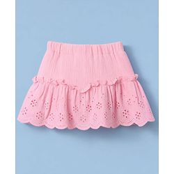 Babyhug Cotton Woven Frill Sleeves Schiffili Top & Skirt Set - Pink