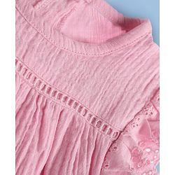 Babyhug Cotton Woven Frill Sleeves Schiffili Top & Skirt Set - Pink