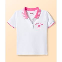 Babyhug Single Jersey Knit Half Sleeves Top & Skirt Set with Butterfly Print - White & Pink