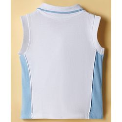 Babyhug Single Jersey Knit Sleeveless Top & Skirt Set With Heart Print - White & Blue