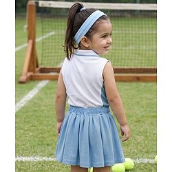 Babyhug Single Jersey Knit Sleeveless Top & Skirt Set With Heart Print - White & Blue