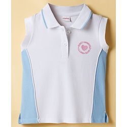 Babyhug Single Jersey Knit Sleeveless Top & Skirt Set With Heart Print - White & Blue