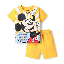 Babyhug Disney Single Jersey Knit Half Sleeves T-Shirt & Shorts Set With Mickey Mouse Graphics - Yellow