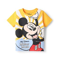 Babyhug Disney Single Jersey Knit Half Sleeves T-Shirt & Shorts Set With Mickey Mouse Graphics - Yellow