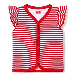 Babyhug 100% Cotton Interlock Knit Frill Sleeves Stripe & Floral Printed Front Open Jhablas Pack of 3 - Pink Red & Navy