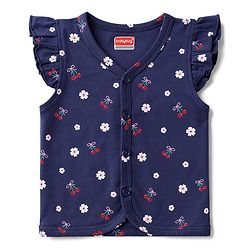 Babyhug 100% Cotton Interlock Knit Frill Sleeves Stripe & Floral Printed Front Open Jhablas Pack of 3 - Pink Red & Navy