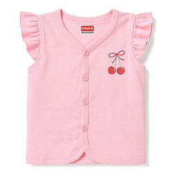 Babyhug 100% Cotton Interlock Knit Frill Sleeves Stripe & Floral Printed Front Open Jhablas Pack of 3 - Pink Red & Navy
