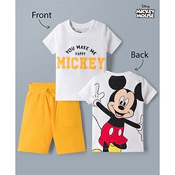Babyhug Disney Single Jersey Knit Half Sleeves T-Shirt & Shorts Set With Front & Back Mickey Mouse Graphics - Multicolor