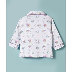 Babyhug 100% Cotton Knit Full Sleeves Bunny & Floral Printed Co-Ords Shirt & Pyjama Night Suit With Cap - White