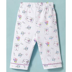 Babyhug 100% Cotton Knit Full Sleeves Bunny & Floral Printed Co-Ords Shirt & Pyjama Night Suit With Cap - White