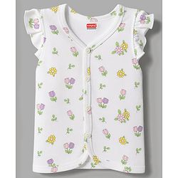 Babyhug 100% Cotton Knit Frill Sleeves Bunny & Floral Printed Jhablas Pack Of 3 - Yellow Pink & White