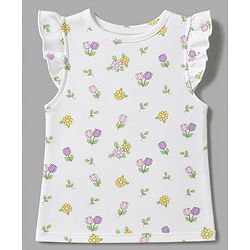 Babyhug 100% Cotton Knit Frill Sleeves Bunny & Floral Printed Jhablas Pack Of 3 - Yellow Pink & White
