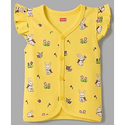 Babyhug 100% Cotton Knit Frill Sleeves Bunny & Floral Printed Jhablas Pack Of 3 - Yellow Pink & White