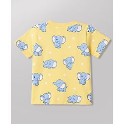Babyhug Cotton Knit Half Sleeves T-Shirt & Pyjama Co-ord Night Suit with Elephant Print - Yellow