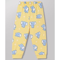 Babyhug Cotton Knit Half Sleeves T-Shirt & Pyjama Co-ord Night Suit with Elephant Print - Yellow