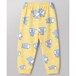 Babyhug Cotton Knit Half Sleeves T-Shirt & Pyjama Co-ord Night Suit with Elephant Print - Yellow