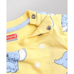Babyhug Cotton Knit Half Sleeves T-Shirt & Pyjama Co-ord Night Suit with Elephant Print - Yellow