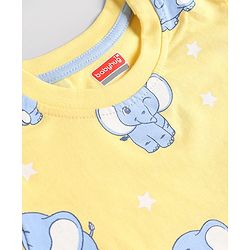 Babyhug Cotton Knit Half Sleeves T-Shirt & Pyjama Co-ord Night Suit with Elephant Print - Yellow