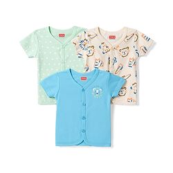 Babyhug 100% Cotton Interlock Knit Half Sleeves Front Open Jhablas with Star & Cub Face Print Pack of 3 - Light Blue