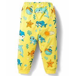 Babyhug Cotton Knit Half Sleeves Sea Life Printed Co-Ords T-Shirt & Pyjama Night Suit - Yellow