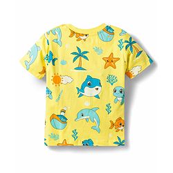 Babyhug Cotton Knit Half Sleeves Sea Life Printed Co-Ords T-Shirt & Pyjama Night Suit - Yellow