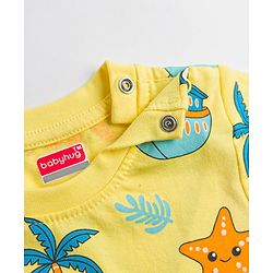Babyhug Cotton Knit Half Sleeves Sea Life Printed Co-Ords T-Shirt & Pyjama Night Suit - Yellow