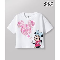Babyhug Disney Single Jersey Knit Half Sleeves T-Shirt with Minnie Mouse Graphics - White