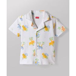 Babyhug 100% Cotton Knit Half Sleeves Jungle Theme Printed Co-Ords Shirt & Pyjama Night Suit - White