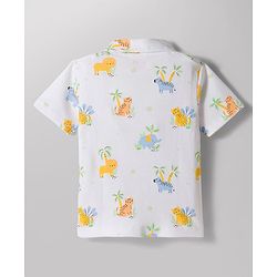 Babyhug 100% Cotton Knit Half Sleeves Jungle Theme Printed Co-Ords Shirt & Pyjama Night Suit - White